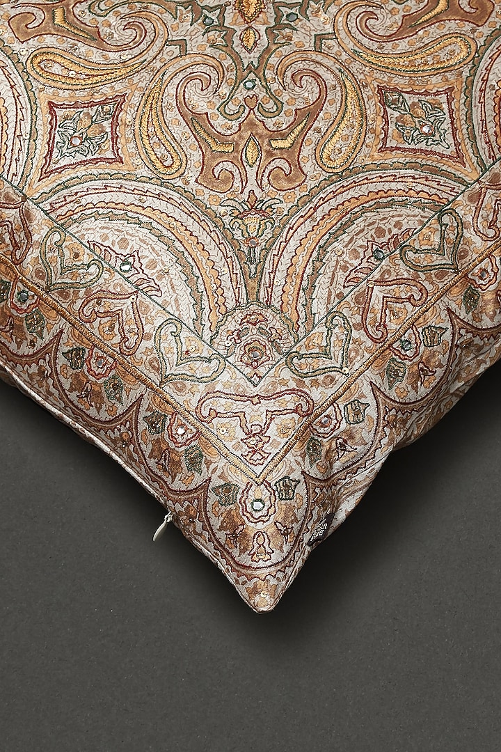 Beige Embroidered Cushion With Filler by Ritu Kumar Home at Pernia's Pop Up Shop