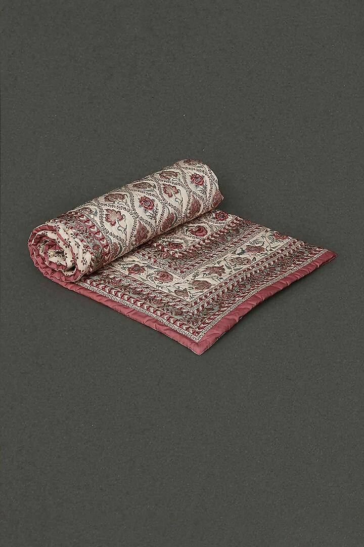 Red & Ivory Printed Quilt by Ritu Kumar Home at Pernia's Pop Up Shop