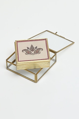 Beige Kashmiri Booti Coasters (Set of 6) by Ritu Kumar Home