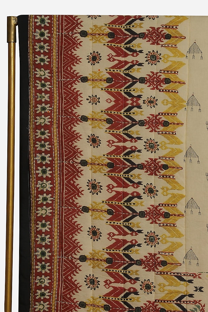 Beige Printed Badhuria Double Bed Quilt by Ritu Kumar Home at Pernia's Pop Up Shop