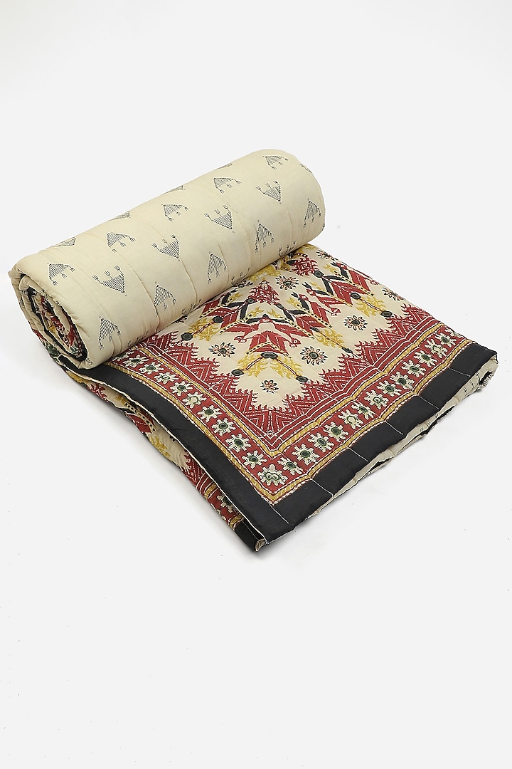 Beige Printed Badhuria Single Bed Quilt by Ritu Kumar Home at Pernia's Pop Up Shop