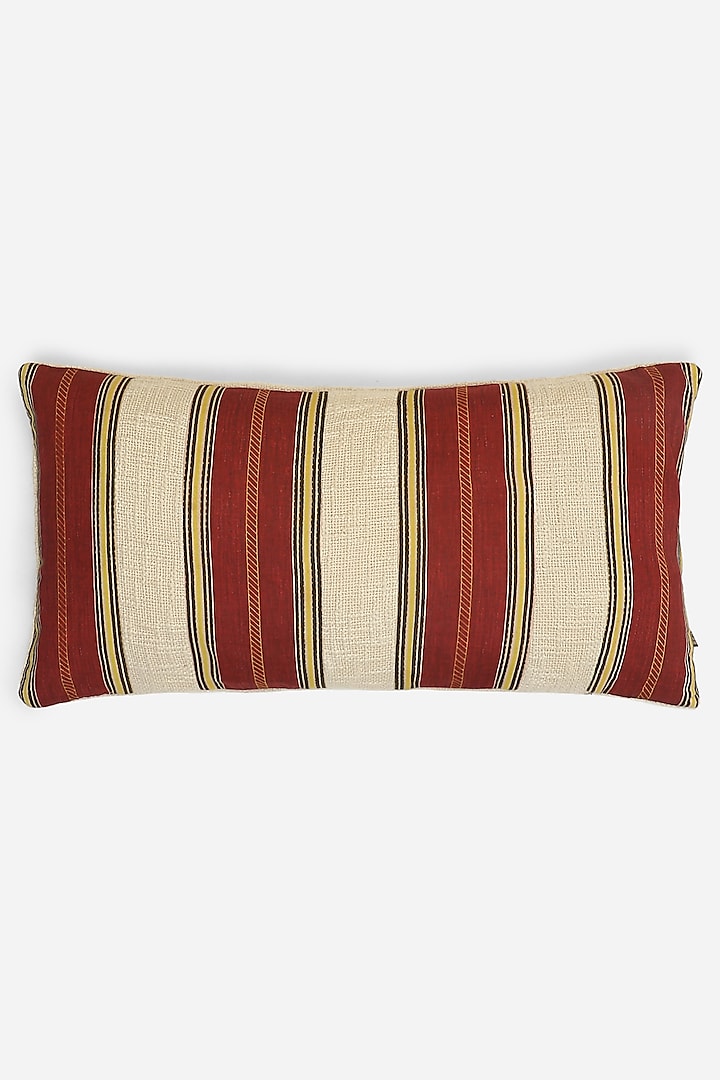 Ivory & Red Printed Kashmiri Booti Cushion by Ritu Kumar Home