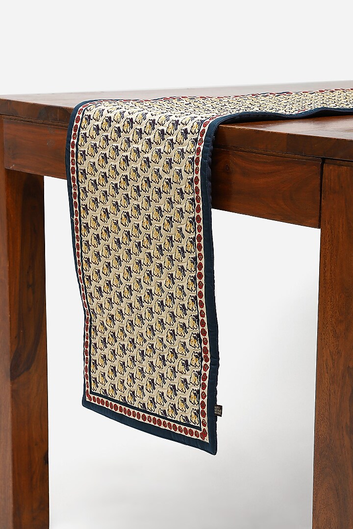 Ivory & Red Printed Kashmiri Booti Runner by Ritu Kumar Home at Pernia's Pop Up Shop
