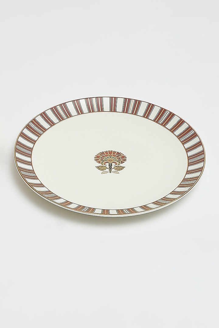 Beige Kashmiri Booti Dinner Plate (Set Of 2) by Ritu Kumar Home at Pernia's Pop Up Shop