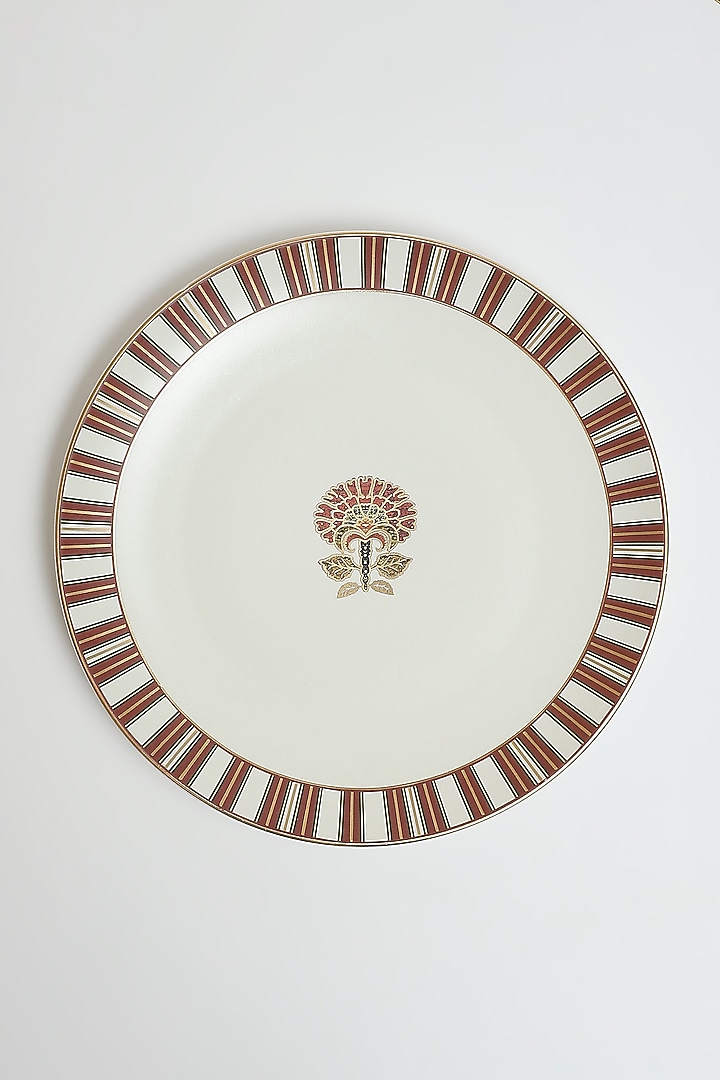 Beige Kashmiri Booti Dinner Plate (Set Of 2) by Ritu Kumar Home at Pernia's Pop Up Shop