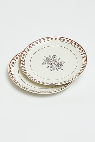 Beige Kashmiri Booti Side Plate (Set Of 2) by Ritu Kumar Home