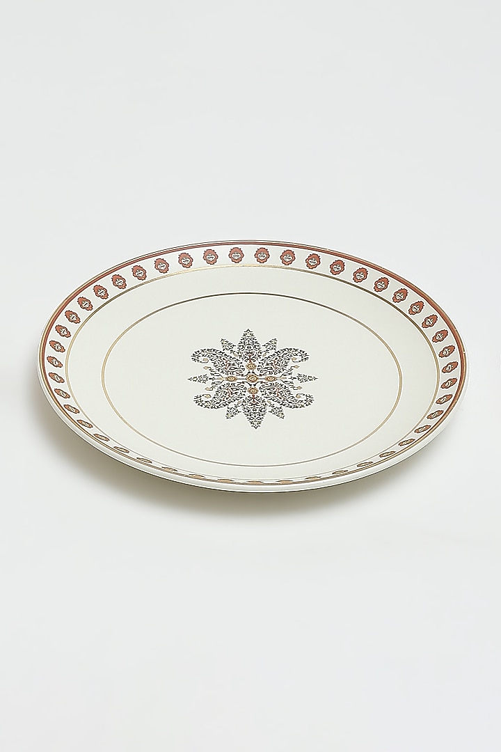 Beige Kashmiri Booti Side Plate (Set Of 2) by Ritu Kumar Home at Pernia's Pop Up Shop