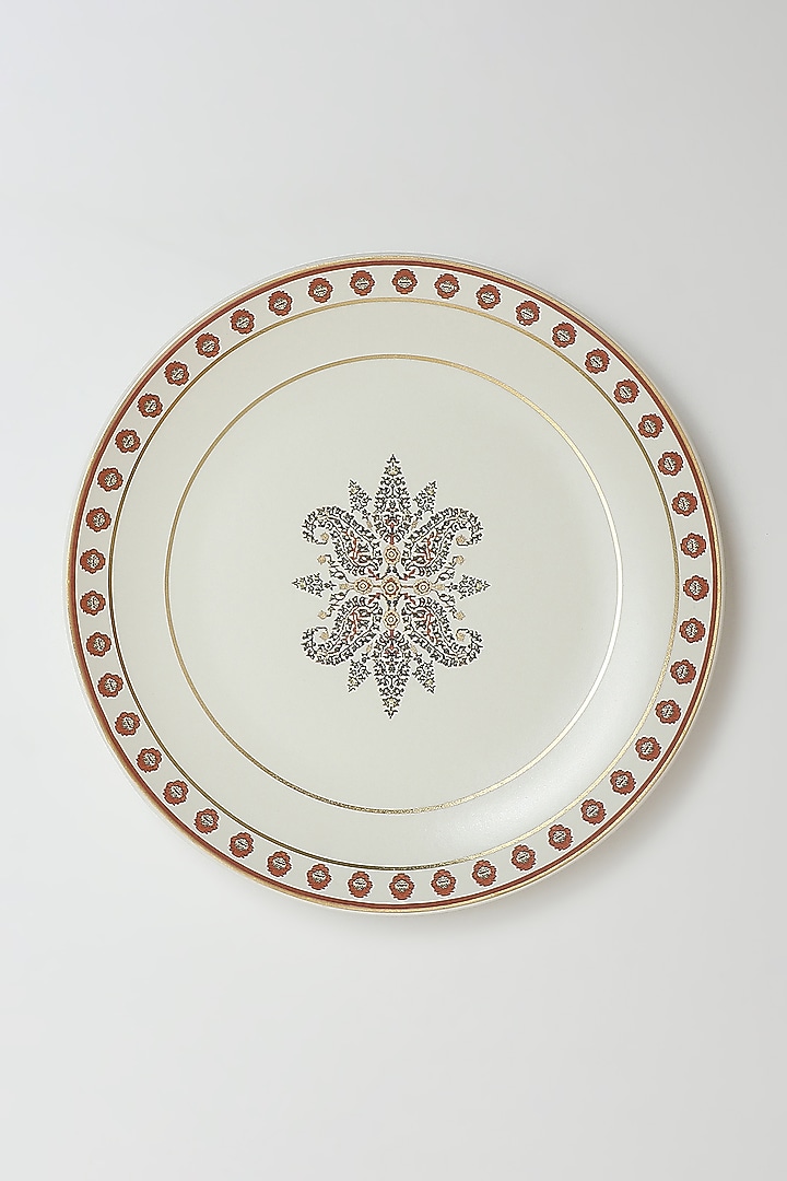 Beige Kashmiri Booti Side Plate (Set Of 2) by Ritu Kumar Home at Pernia's Pop Up Shop