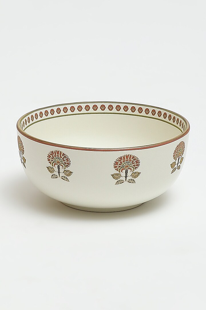 Beige Kashmiri Booti Serving Bowl by Ritu Kumar Home at Pernia's Pop Up Shop