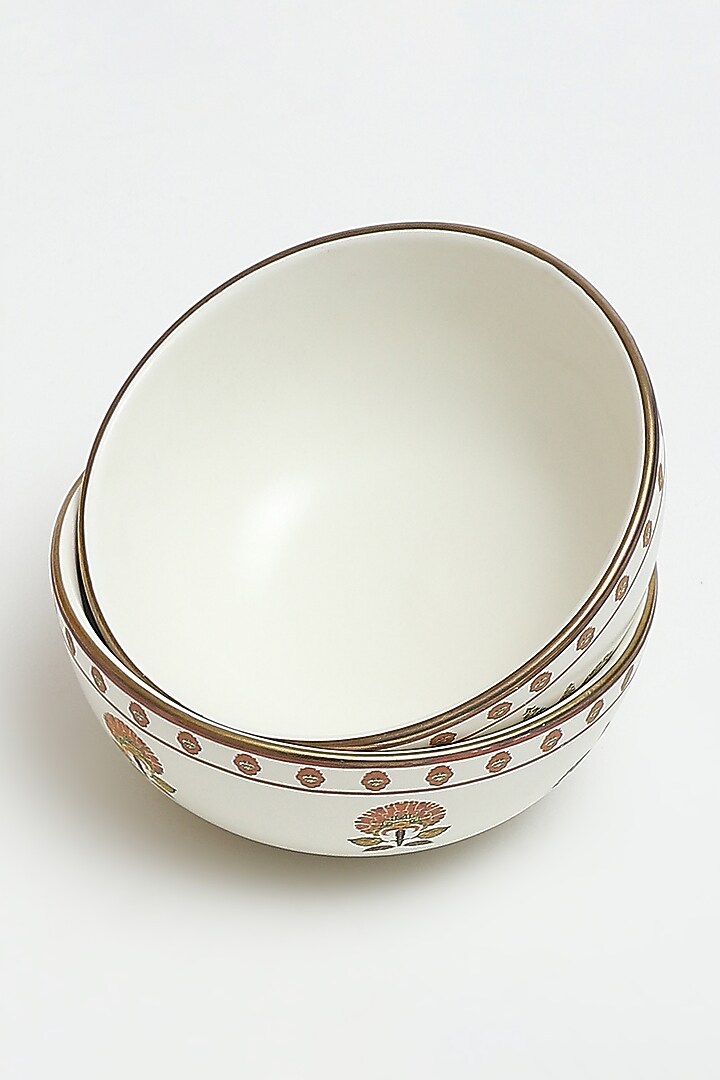 Beige Kashmiri Booti Veg Bowl (Set Of 2) by Ritu Kumar Home at Pernia's Pop Up Shop