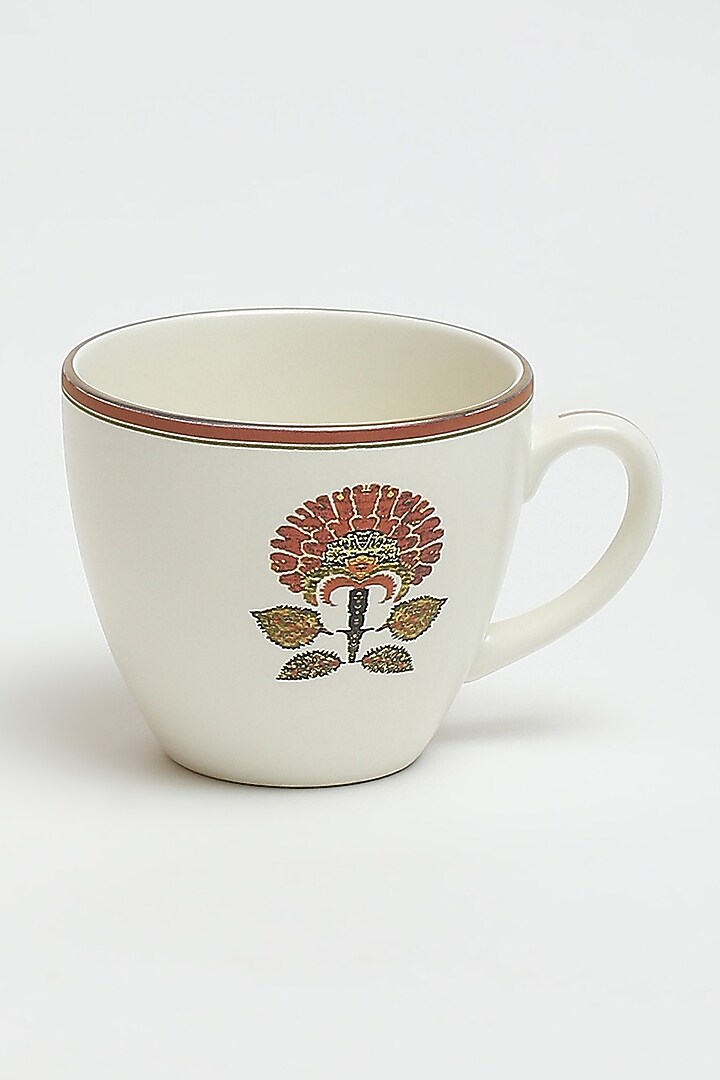 Beige Kashmiri Booti Cup & Saucer (Set Of 2) by Ritu Kumar Home at Pernia's Pop Up Shop