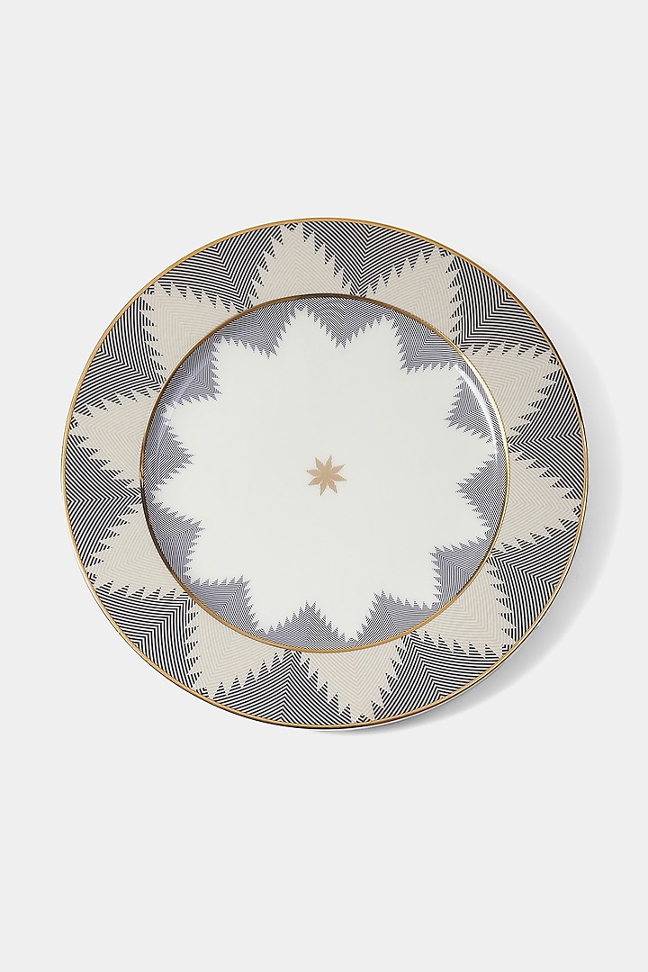 Blue Porcelain Ikkat Dinner Plates (Set of 2 ) by Ritu Kumar Home