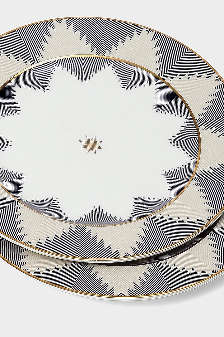 Blue Porcelain Ikkat Dinner Plates (Set of 2 ) by Ritu Kumar Home at Pernia's Pop Up Shop