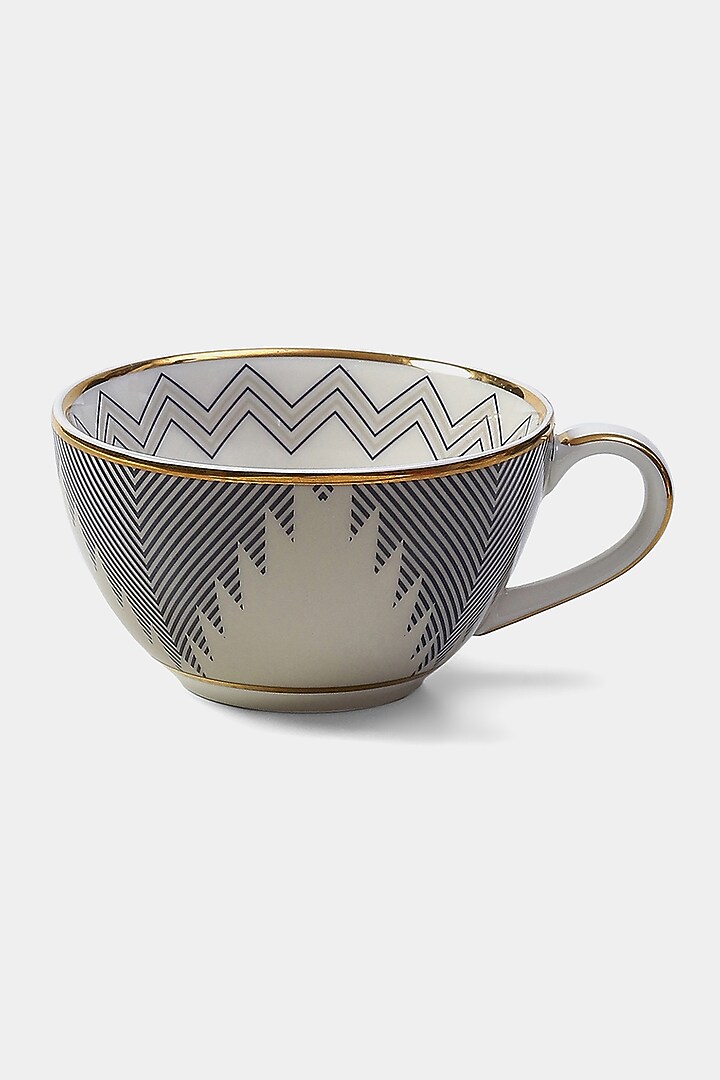Blue Porcelain Ikkat Diner Cup & Saucer Set (Set of 2 Cups and 2 Saucers) by Ritu Kumar Home at Pernia's Pop Up Shop