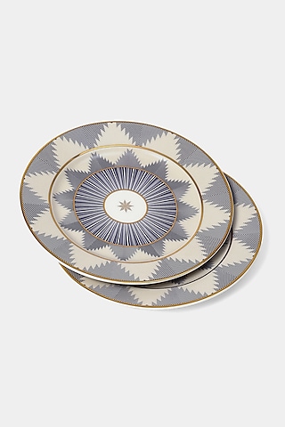 Blue Porcelain Ikkat Side Plates (Set of 2) by Ritu Kumar Home