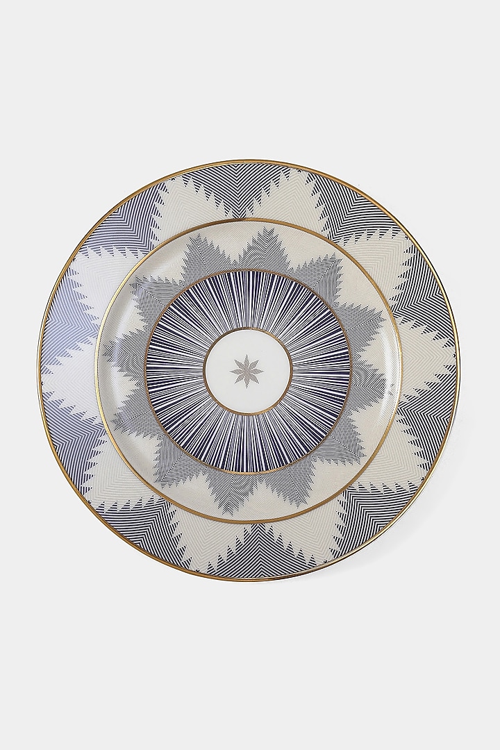 Blue Porcelain Ikkat Side Plates (Set of 2) by Ritu Kumar Home at Pernia's Pop Up Shop