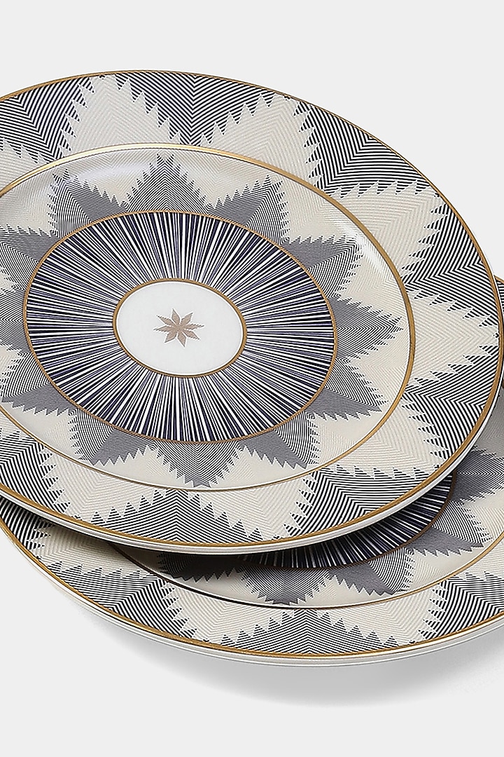 Blue Porcelain Ikkat Side Plates (Set of 2) by Ritu Kumar Home at Pernia's Pop Up Shop