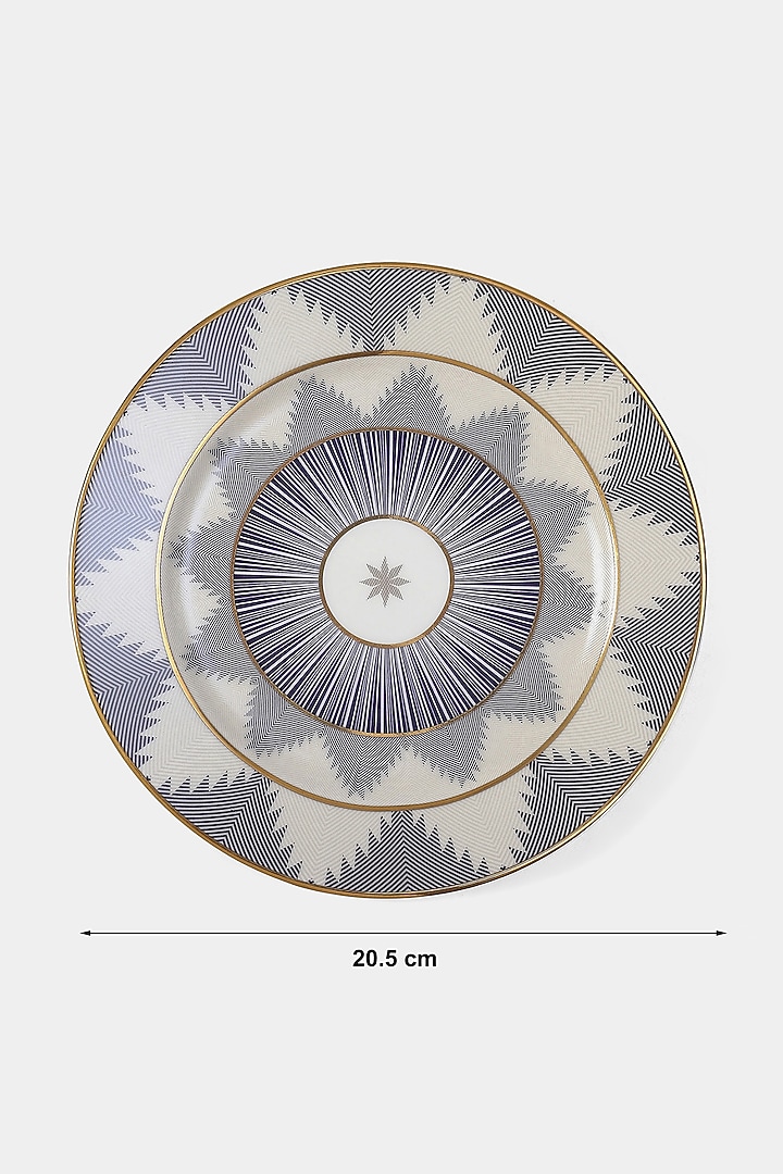 Blue Porcelain Ikkat Side Plates (Set of 2) by Ritu Kumar Home at Pernia's Pop Up Shop