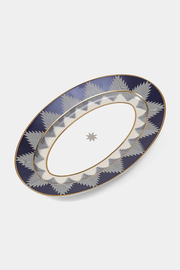 Blue Porcelain Ikkat Platter by Ritu Kumar Home at Pernia's Pop Up Shop
