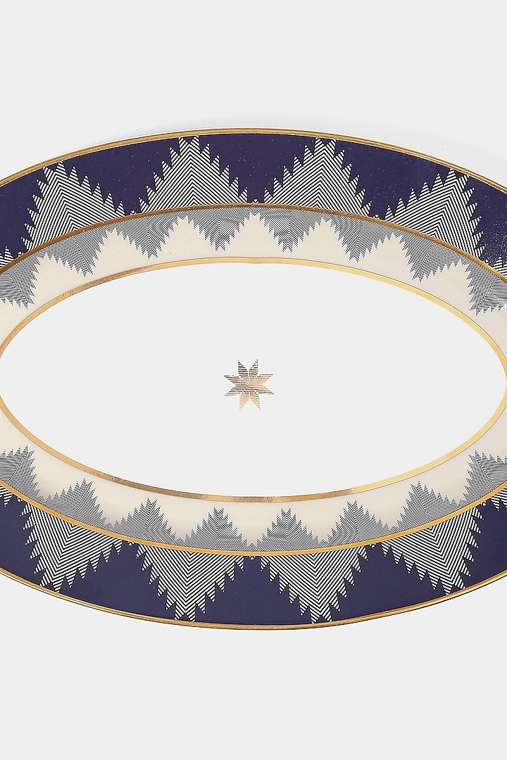 Blue Porcelain Ikkat Platter by Ritu Kumar Home at Pernia's Pop Up Shop