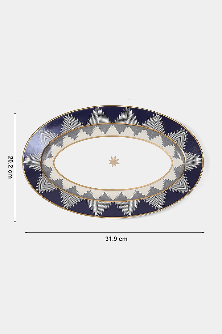 Blue Porcelain Ikkat Platter by Ritu Kumar Home at Pernia's Pop Up Shop