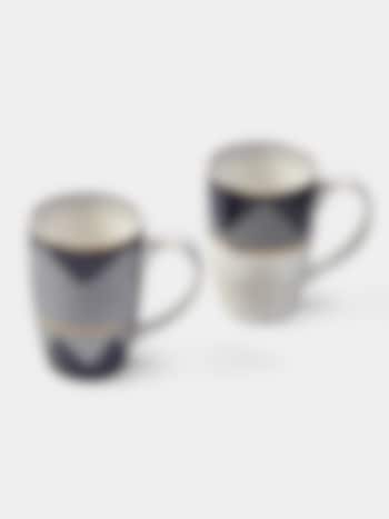 Blue Porcelain Ikkat Mugs (Set of 2) by Ritu Kumar Home