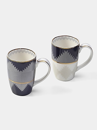 Blue Porcelain Ikkat Mugs (Set of 2) by Ritu Kumar Home
