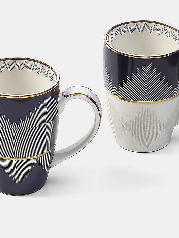 Blue Porcelain Ikkat Mugs (Set of 2) by Ritu Kumar Home at Pernia's Pop Up Shop