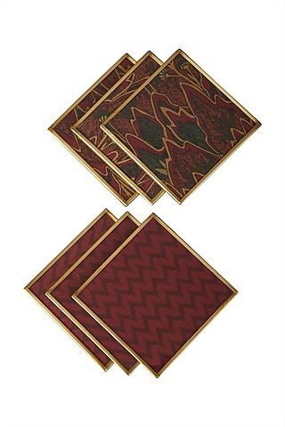 Green Baagh Print Coasters (Set of 6) by Ritu Kumar Home