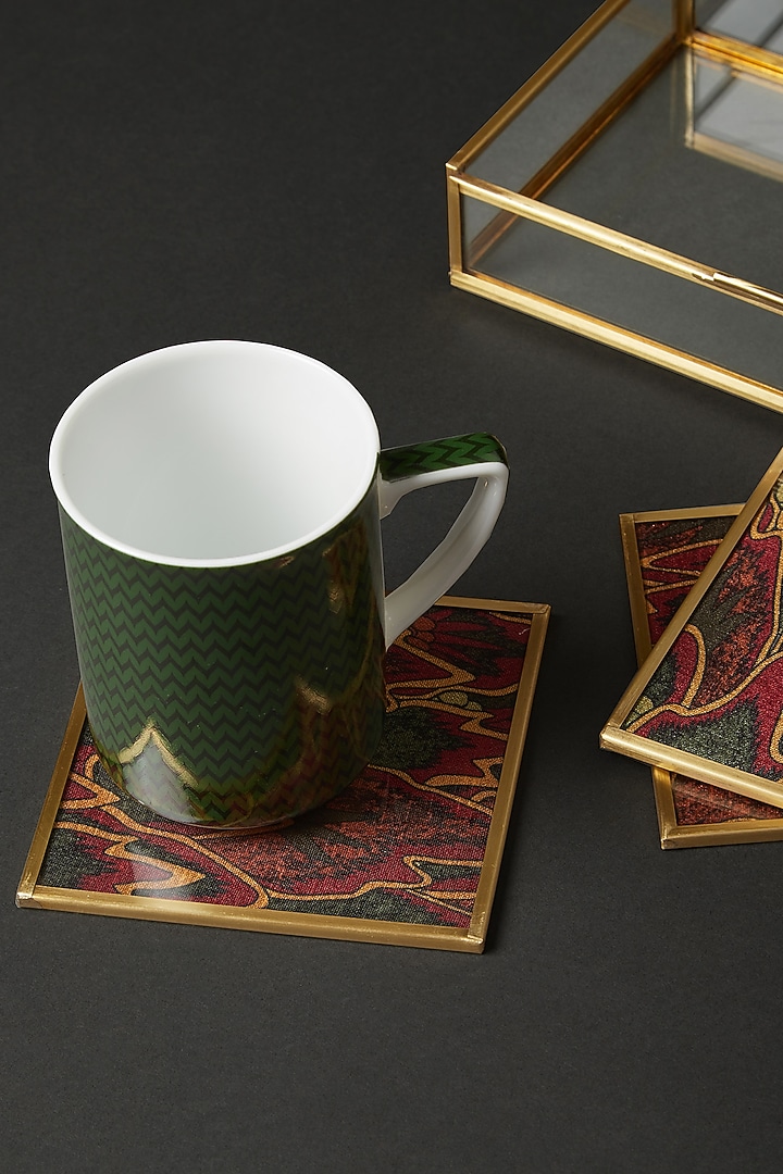 Green Baagh Print Coasters (Set of 6) by Ritu Kumar Home at Pernia's Pop Up Shop