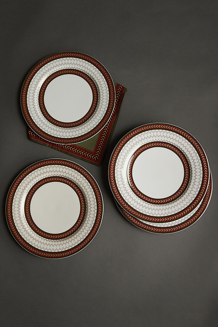White Baagh Dinner Plate (Set Of 4) by Ritu Kumar Home