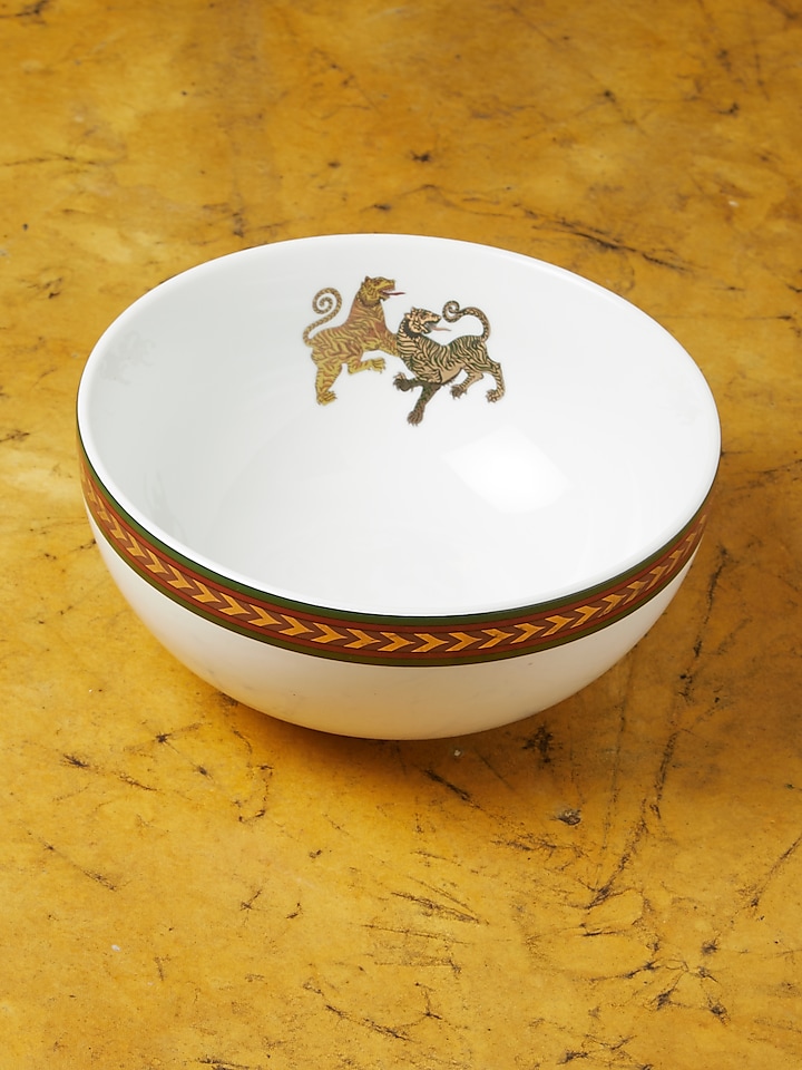 White & Gold Baagh Serving Bowl (Large) by Ritu Kumar Home