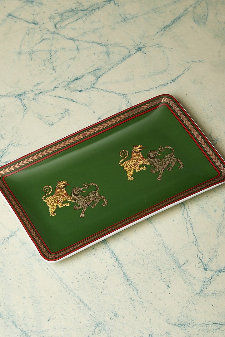 Green & Gold Baagh Serving Platter by Ritu Kumar Home