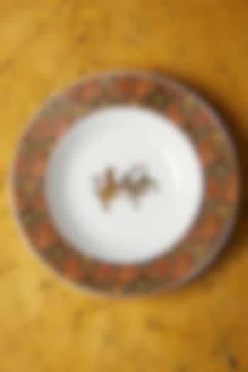 White & Orange Baagh Pasta Plate by Ritu Kumar Home