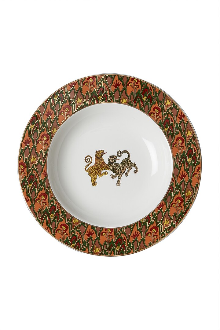 White & Orange Baagh Pasta Plate by Ritu Kumar Home at Pernia's Pop Up Shop