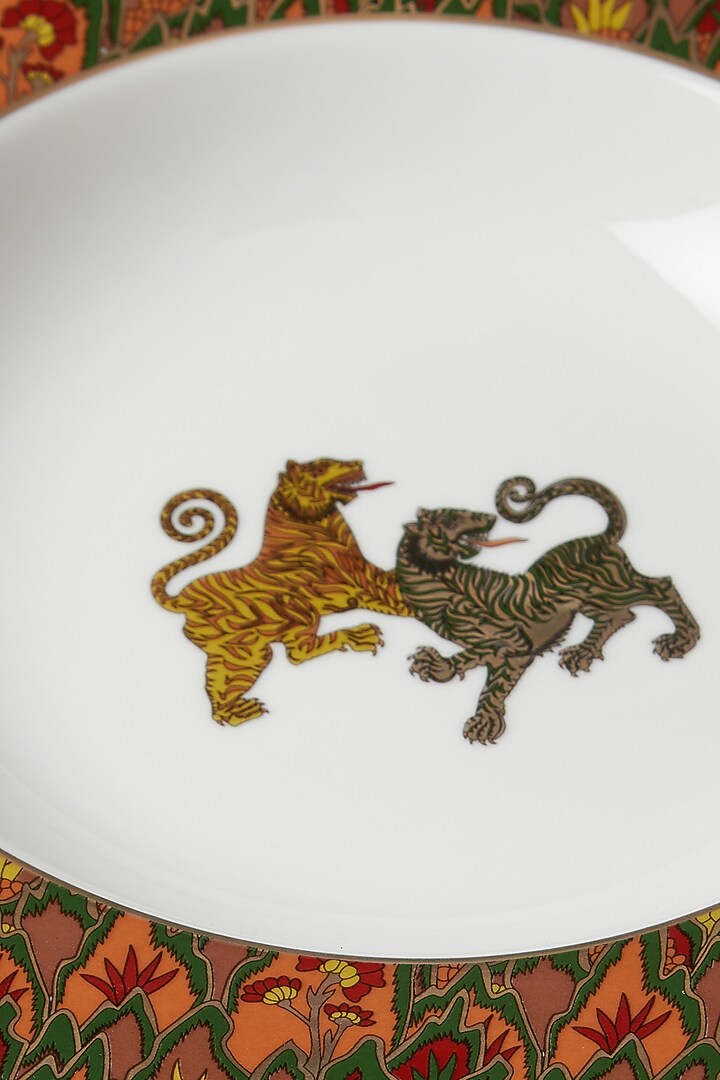White & Orange Baagh Pasta Plate by Ritu Kumar Home at Pernia's Pop Up Shop