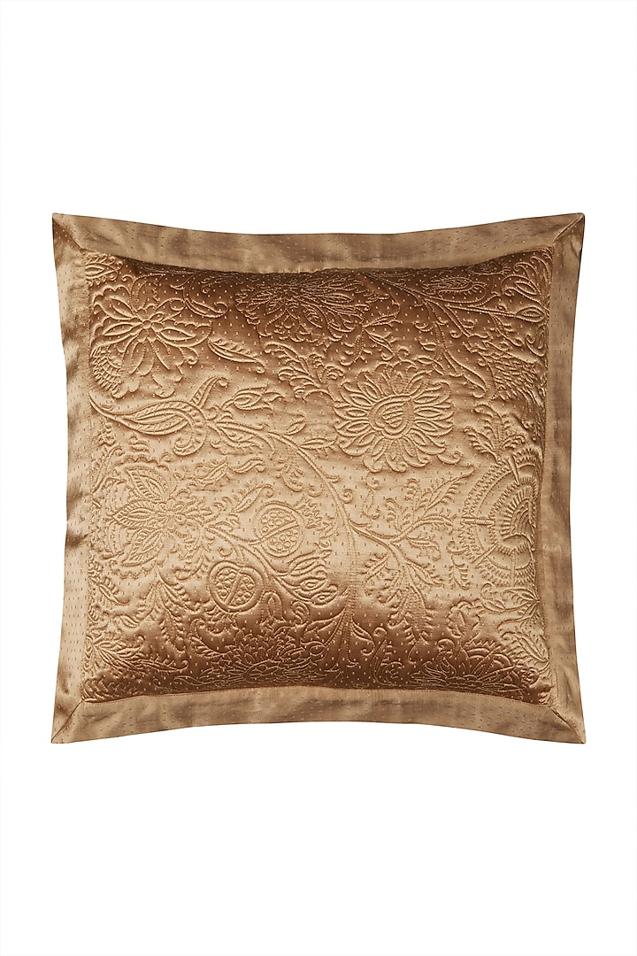 Royal Beige Jaamevar Square Cushion With Filler by Ritu Kumar Home