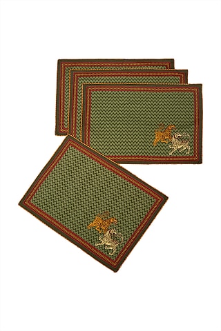 Green Baagh Placemat (Set Of 4) by Ritu Kumar Home