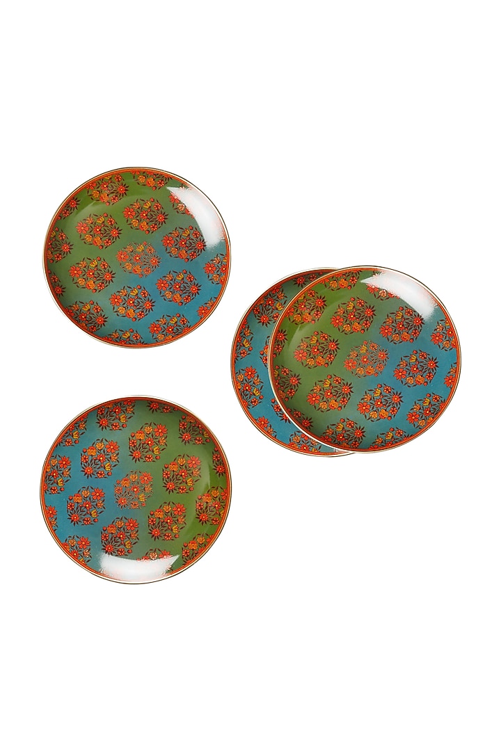 Multicolored Banki Ceramic Round Side Plate (Set of 4) by Ritu Kumar Home at Pernia's Pop Up Shop