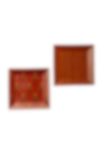 Rust Banki Ceramic Square Platter (Set of 2) by Ritu Kumar Home at Pernia's Pop Up Shop