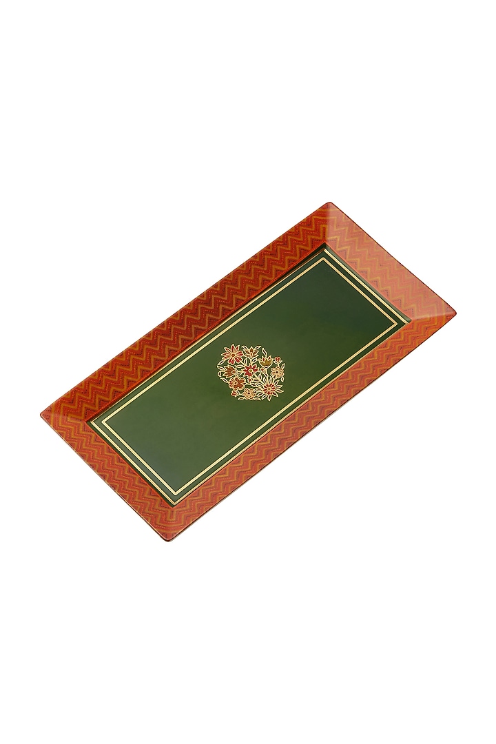 Green Banki Ceramic Rectangle Platter (S) by Ritu Kumar Home at Pernia's Pop Up Shop