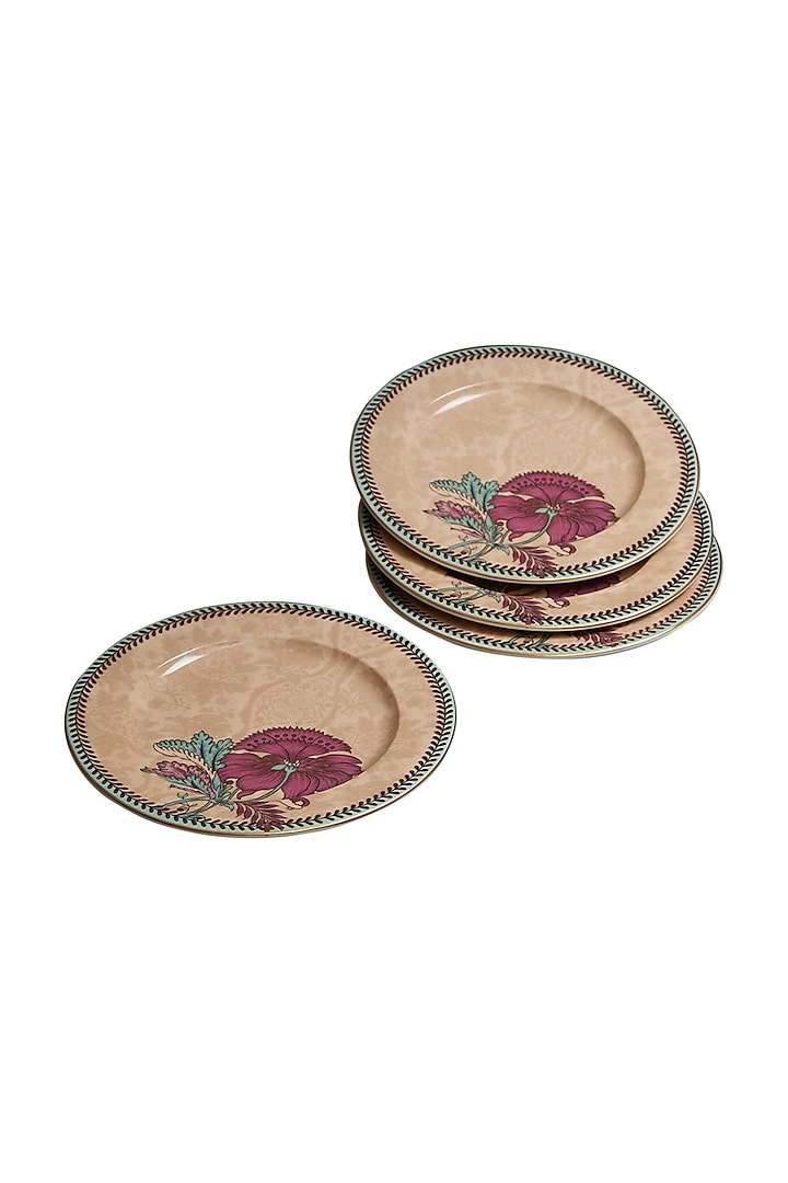 Pink Chidambaram Ceramic Round Side Plate (Set of 4) by Ritu Kumar Home