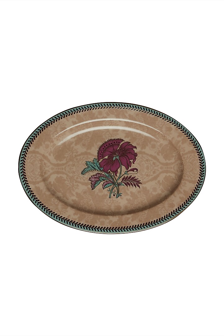 Pink Chidambaram Ceramic Oval Platter (L) by Ritu Kumar Home