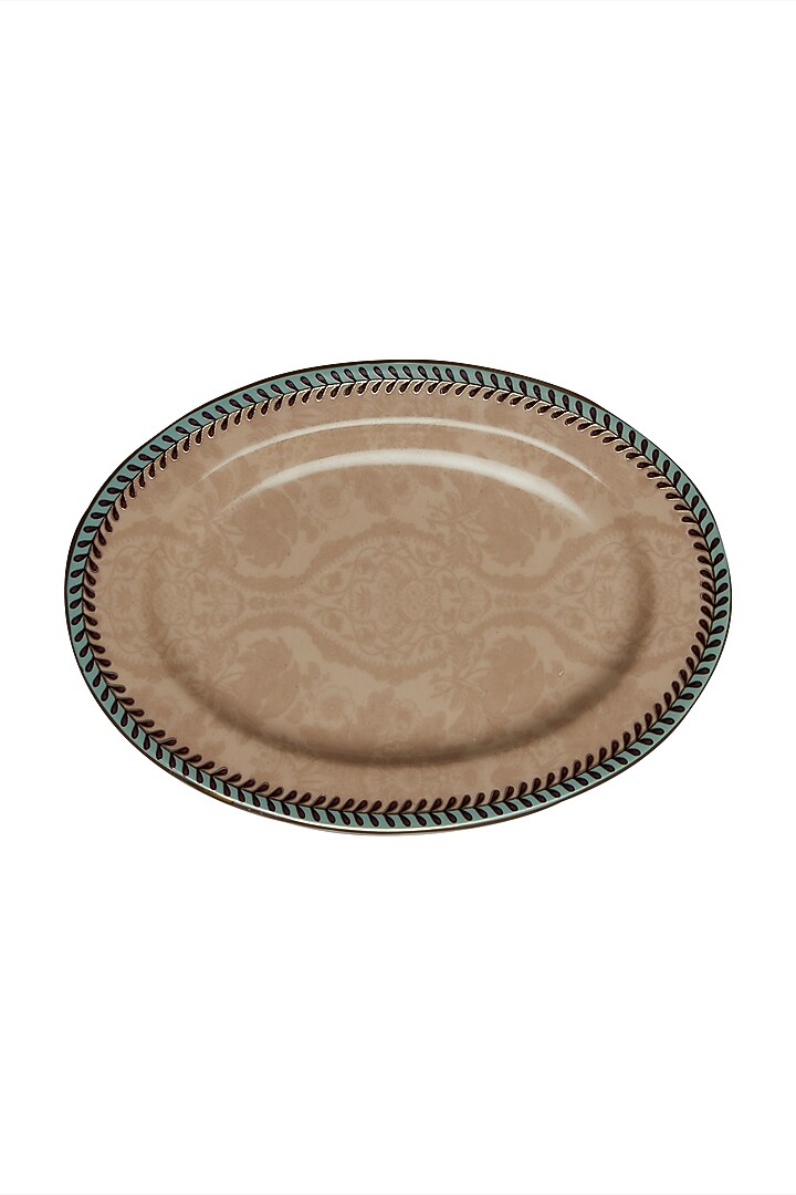 Pink Chidambaram Ceramic Oval Platter (L) by Ritu Kumar Home at Pernia's Pop Up Shop
