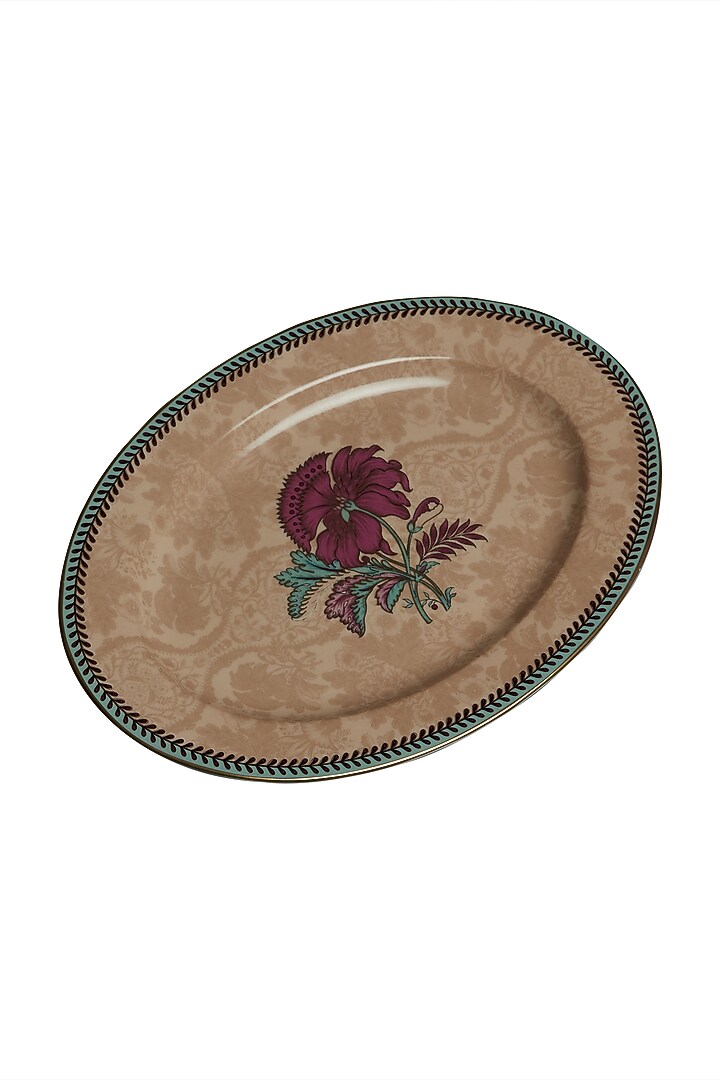 Pink Chidambaram Ceramic Oval Platter (L) by Ritu Kumar Home at Pernia's Pop Up Shop