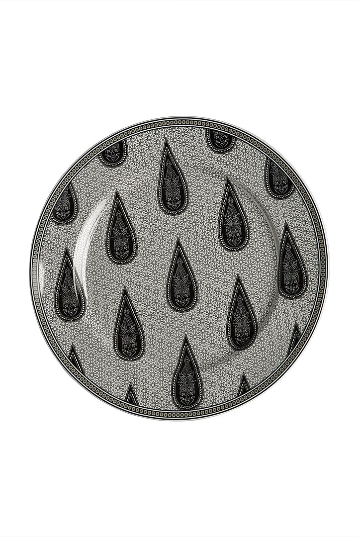 Black & White Awadh Porcelain Round Charger Plate by Ritu Kumar Home at Pernia's Pop Up Shop