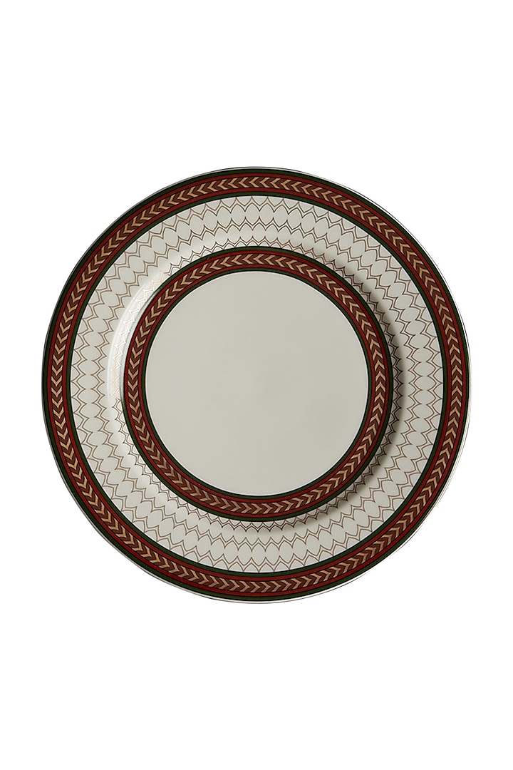 Ivory & Maroon Baagh Dinner Plate (Set of 4) by Ritu Kumar Home