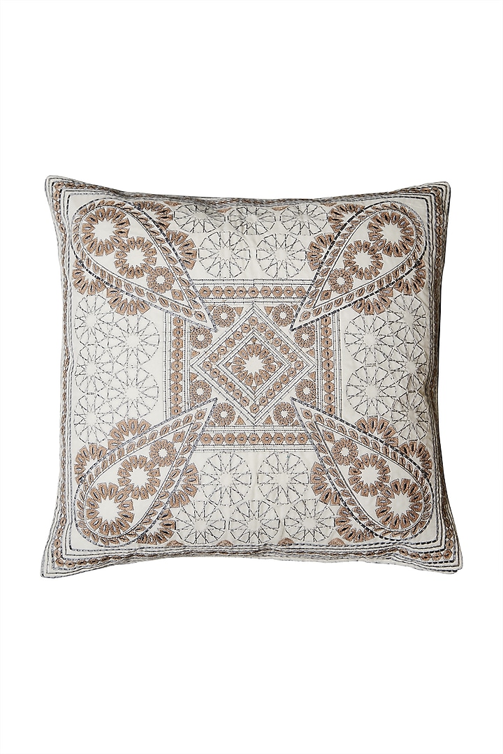 Ivory Awadh Square Cushion With Filler by Ritu Kumar Home