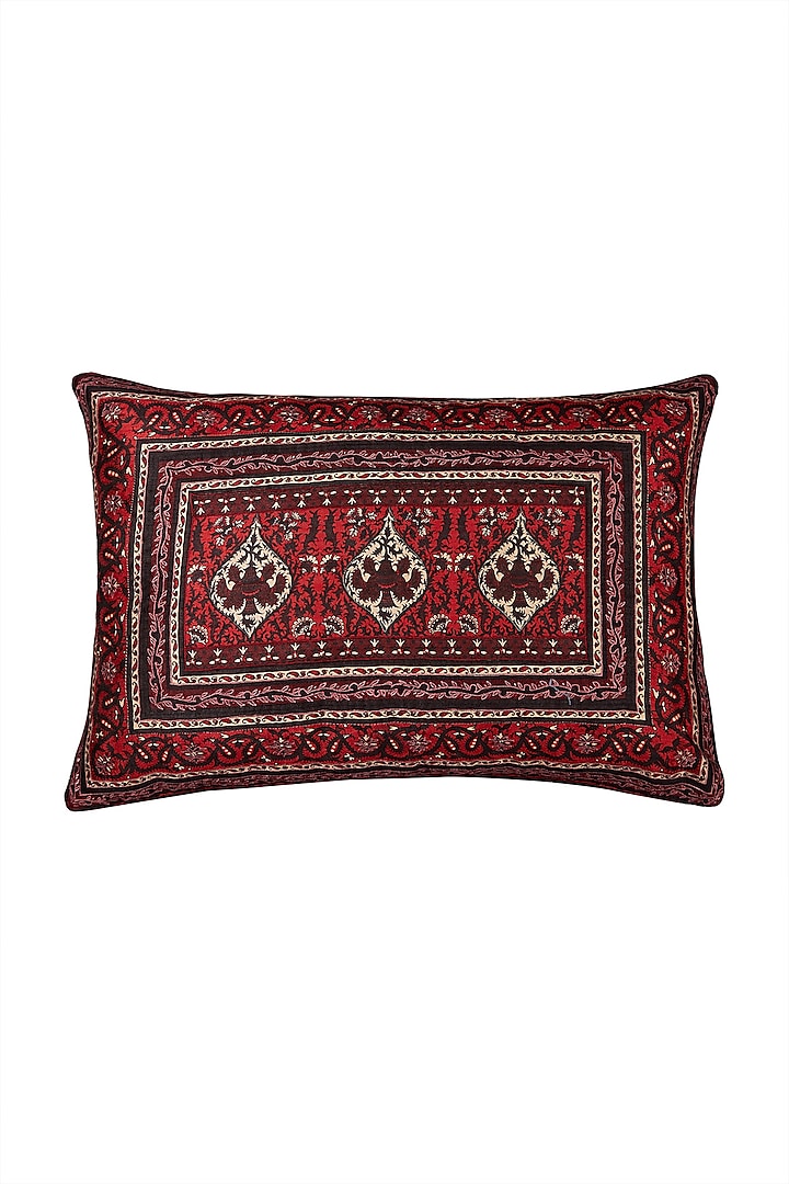 Red Agora Rectangle Cushion With Filler by Ritu Kumar Home