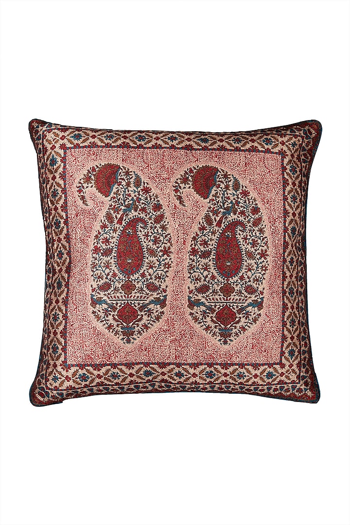 Pink Kalash Square Cushion With Filler by Ritu Kumar Home